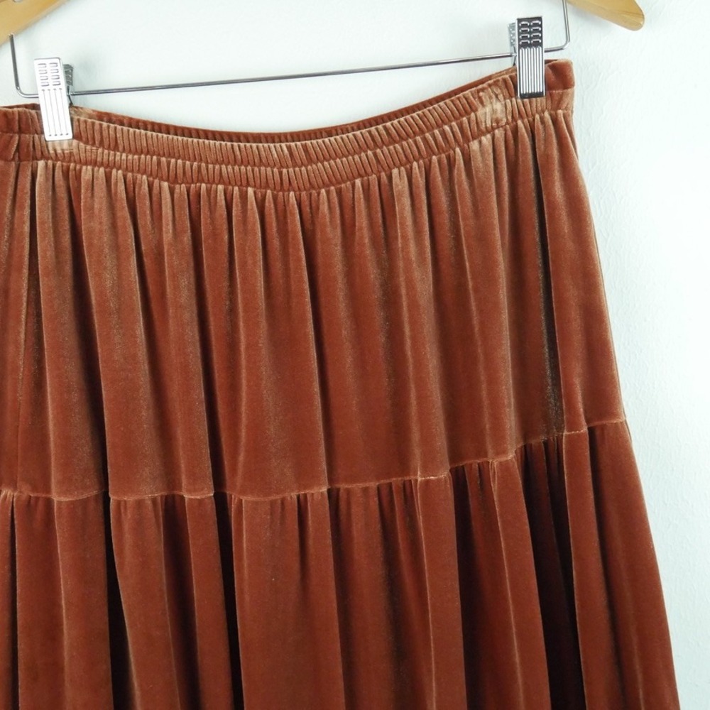 Vintage Y2K Rust Brown Velvet Tiered Midi Skirt Fairy Grunge NWT M Whimsigoth - Picture 3 of 7